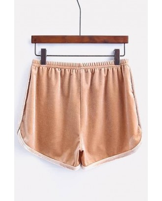 Apricot Elastic High Waist Active Velvet Shorts