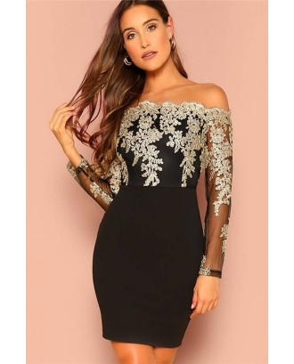 Black Embroidery Off Shoulder Sexy Bodycon Dress