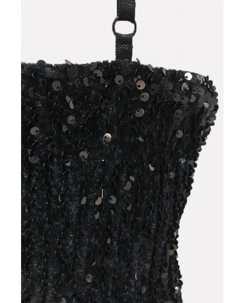 Black Sequin High Slit Spaghetti Straps Sexy Maxi Dress