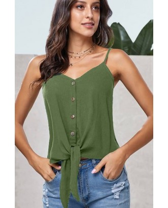 Army-green Button Decor Tied Casual Camisole