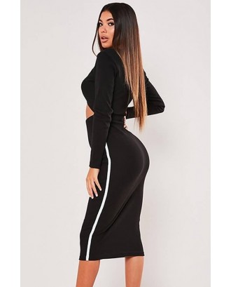 Black Contrast Cutout Long Sleeve Sexy Bodycon Dress