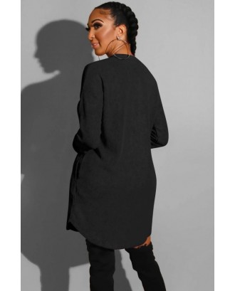 Black Lace Up Long Sleeve Casual Dress