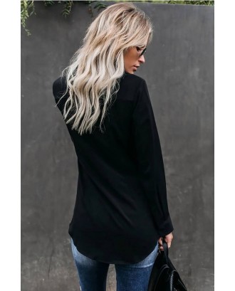 Black Twisted Button Up Long Sleeve Casual Shirt