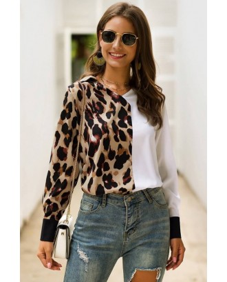 White Leopard Long Sleeve Casual Blouse