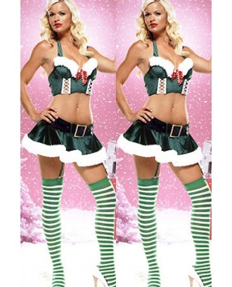 Dark Green Halter Naughty Miss Santa Costume