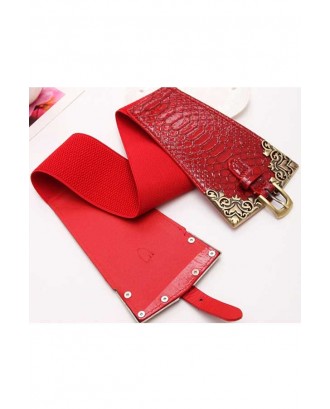 Red Faux Leather Buckle Band Belt