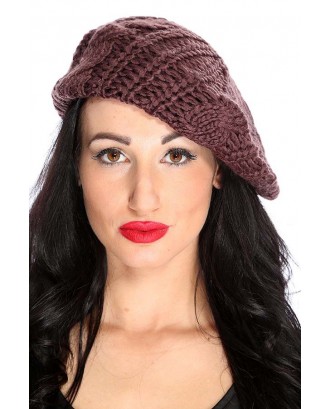 Coffee Thick Knit Beret Beanie Hat