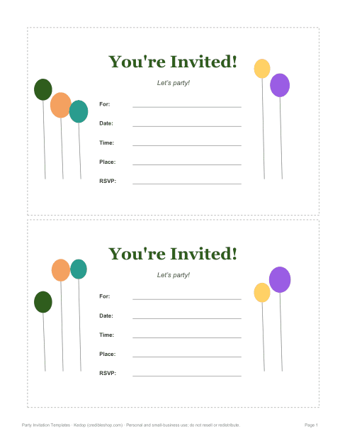 Preview of the first page of Balloons invitation