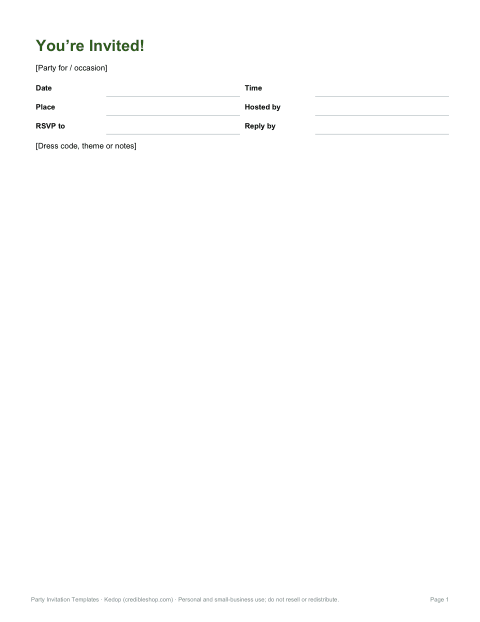 Preview of the first page of Editable invitation (DOCX)